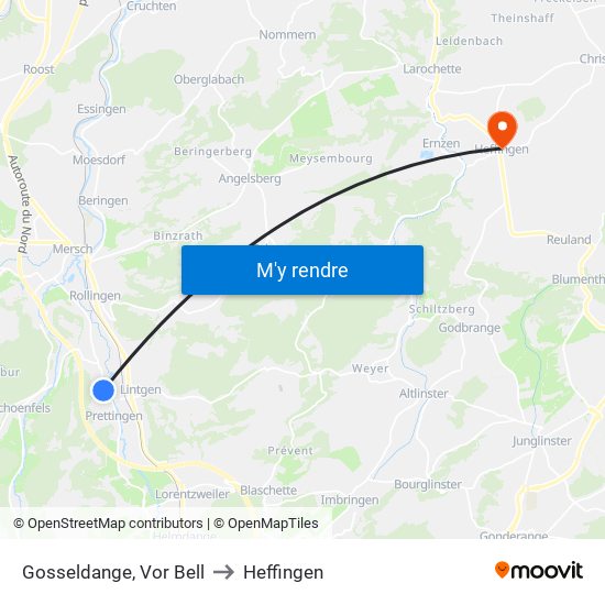 Gosseldange, Vor Bell to Heffingen map