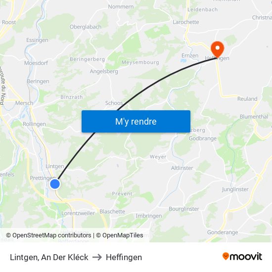 Lintgen, An Der Kléck to Heffingen map