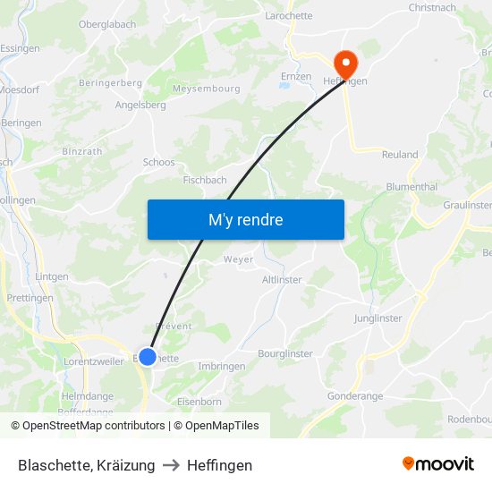 Blaschette, Kräizung to Heffingen map