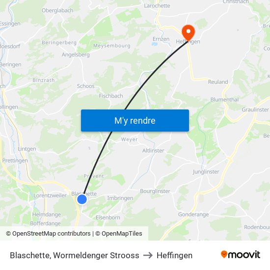 Blaschette, Wormeldenger Strooss to Heffingen map
