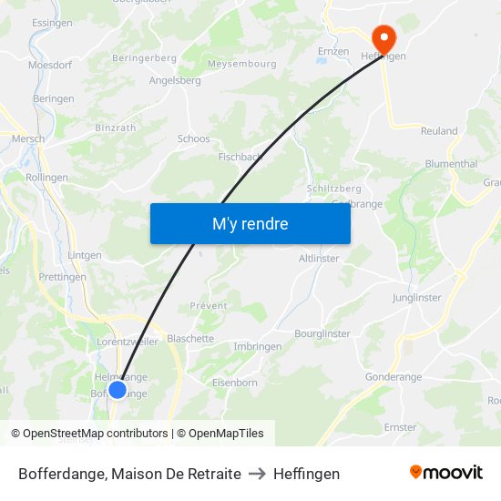 Bofferdange, Maison De Retraite to Heffingen map