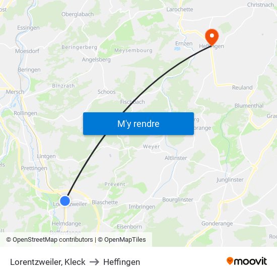 Lorentzweiler, Kleck to Heffingen map