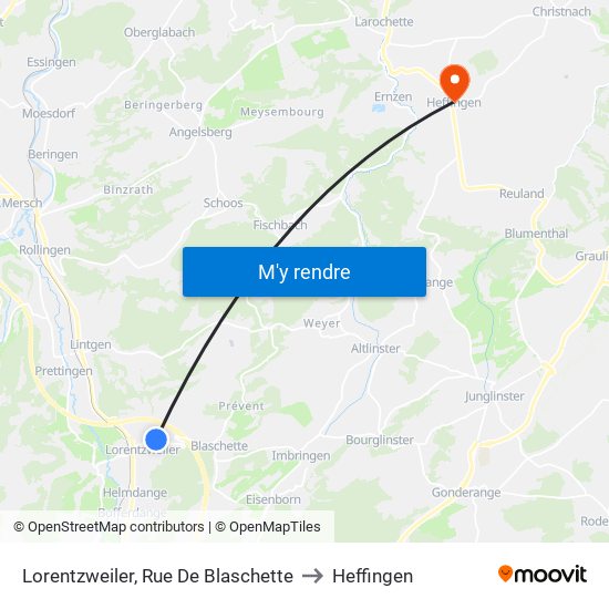 Lorentzweiler, Rue De Blaschette to Heffingen map