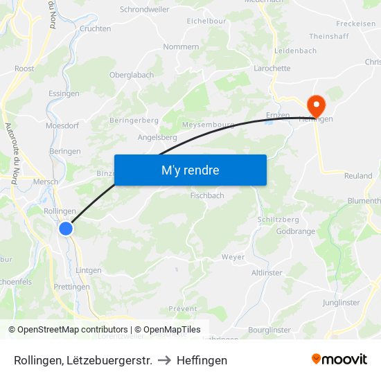 Rollingen, Lëtzebuergerstr. to Heffingen map