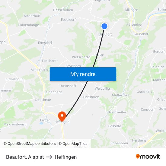 Beaufort, Aispist to Heffingen map