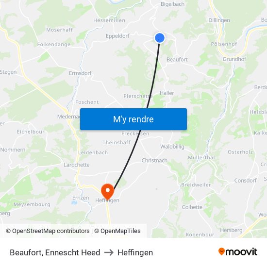 Beaufort, Ennescht Heed to Heffingen map