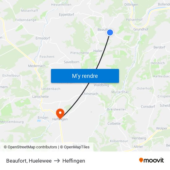 Beaufort, Huelewee to Heffingen map