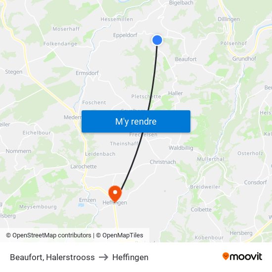 Beaufort, Halerstrooss to Heffingen map