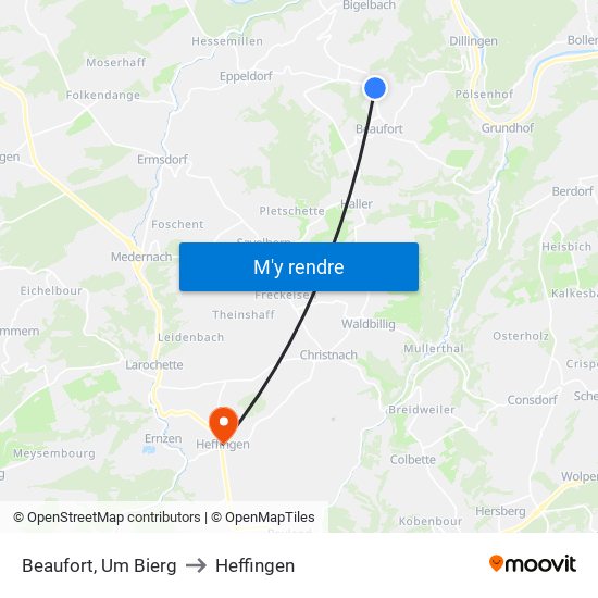 Beaufort, Um Bierg to Heffingen map