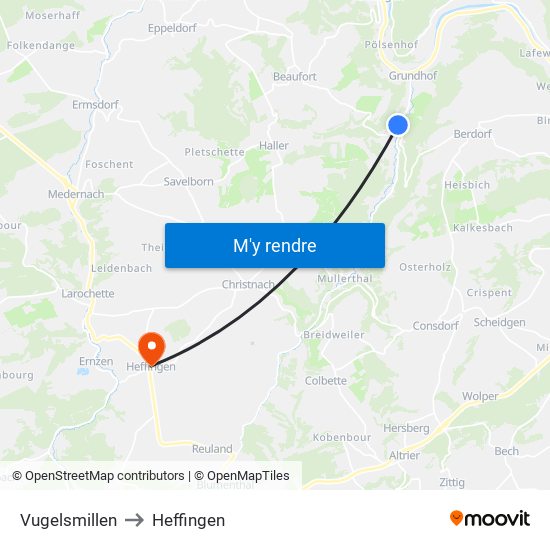 Vugelsmillen to Heffingen map