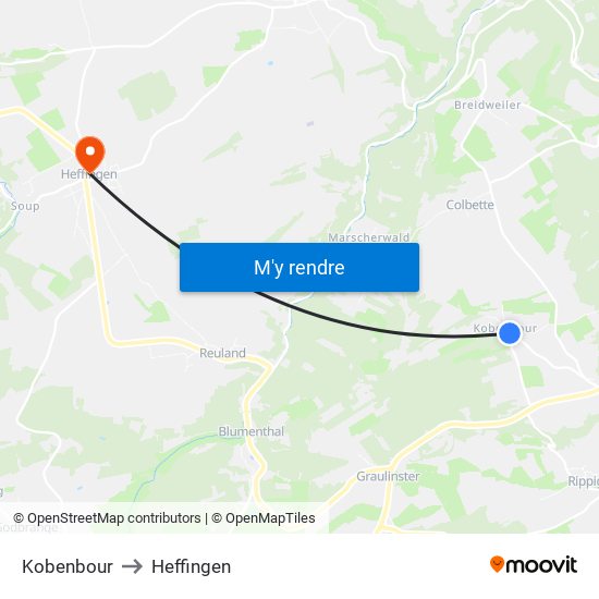 Kobenbour to Heffingen map