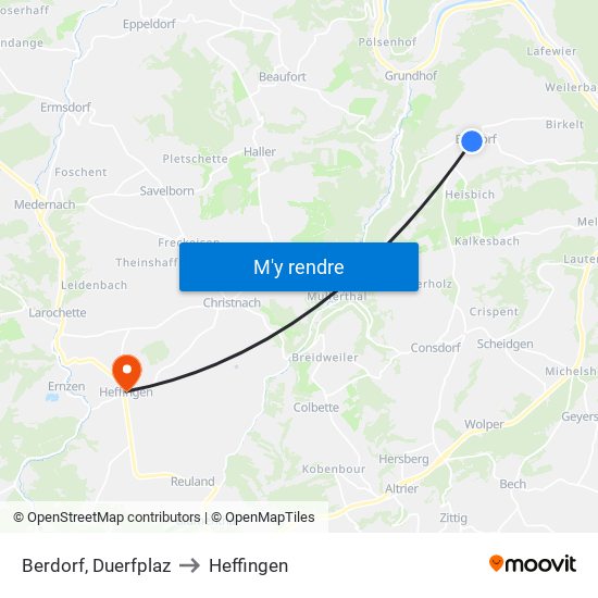 Berdorf, Duerfplaz to Heffingen map