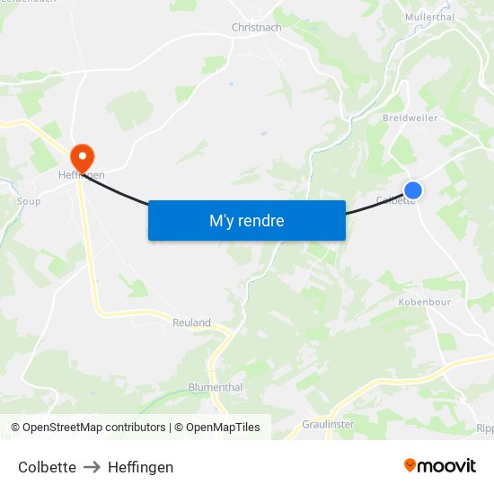 Colbette to Heffingen map