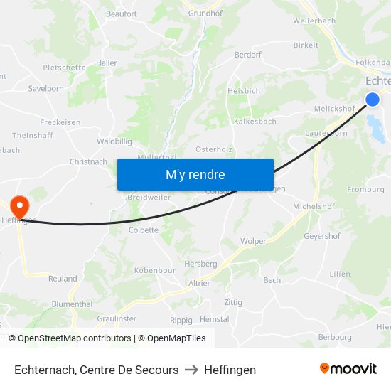 Echternach, Centre De Secours to Heffingen map