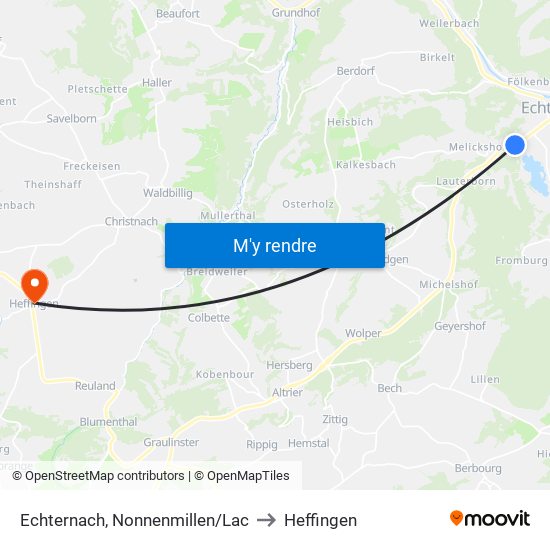 Echternach, Nonnenmillen/Lac to Heffingen map