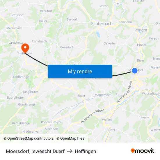 Moersdorf, Iewescht Duerf to Heffingen map