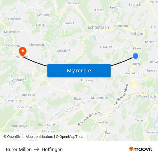 Burer Millen to Heffingen map