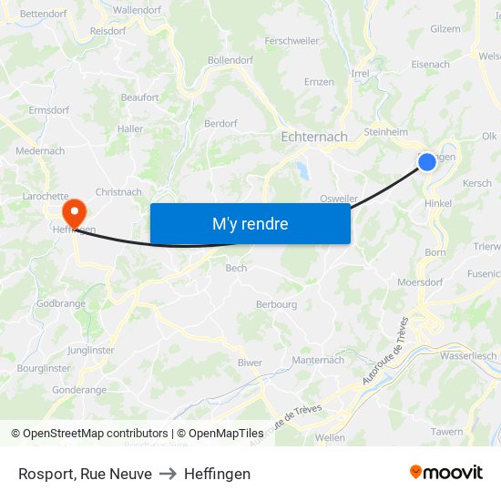 Rosport, Rue Neuve to Heffingen map