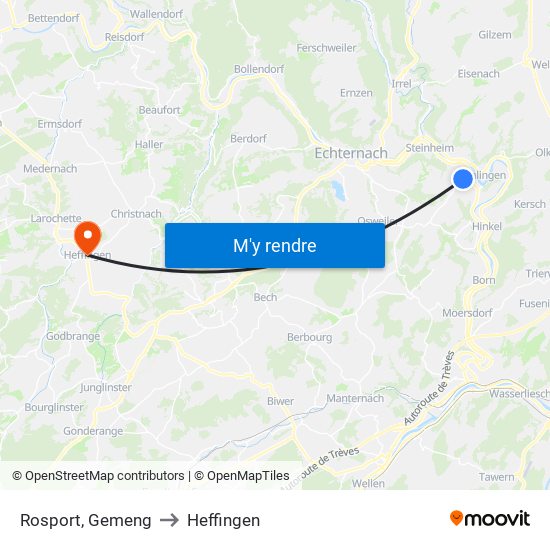 Rosport, Gemeng to Heffingen map