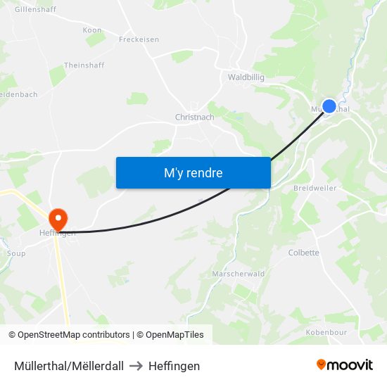 Müllerthal/Mëllerdall to Heffingen map