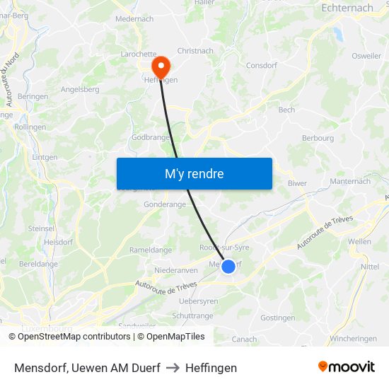 Mensdorf, Uewen AM Duerf to Heffingen map