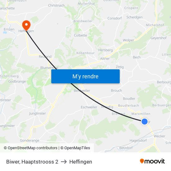 Biwer, Haaptstrooss 2 to Heffingen map