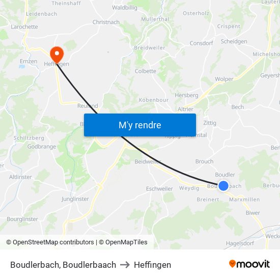 Boudlerbach, Boudlerbaach to Heffingen map