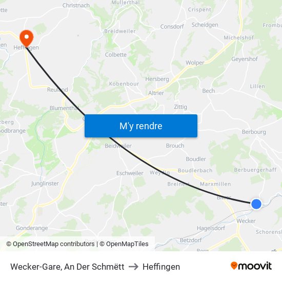 Wecker-Gare, An Der Schmëtt to Heffingen map