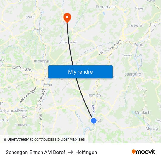 Schengen, Ennen AM Doref to Heffingen map