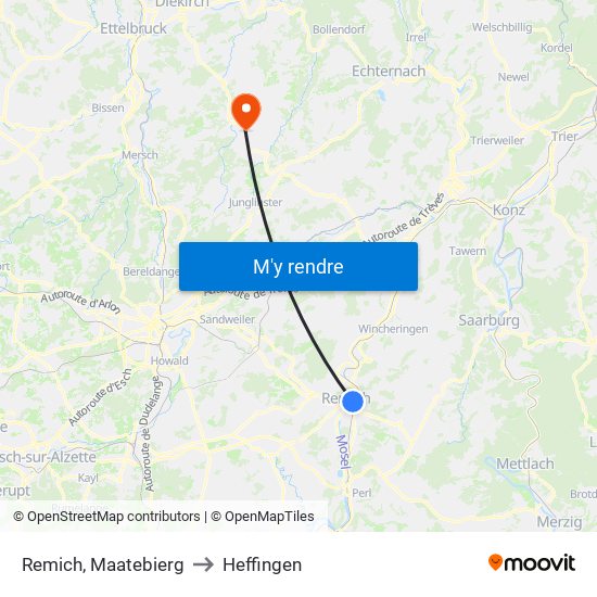 Remich, Maatebierg to Heffingen map