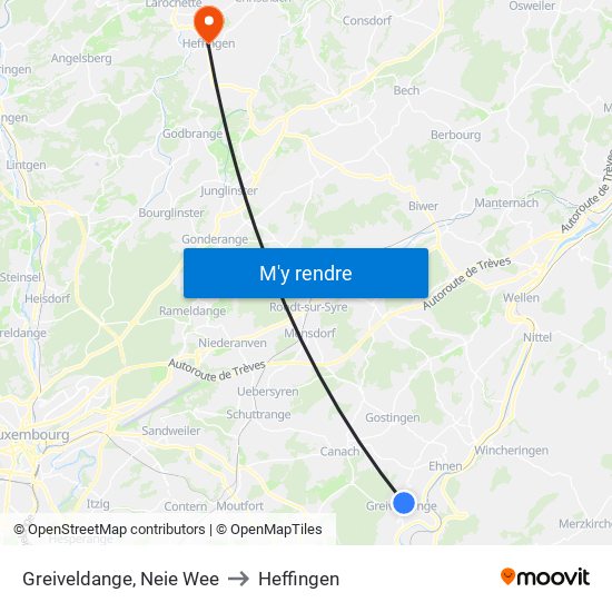 Greiveldange, Neie Wee to Heffingen map