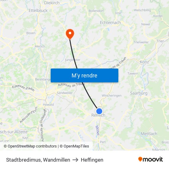 Stadtbredimus, Wandmillen to Heffingen map