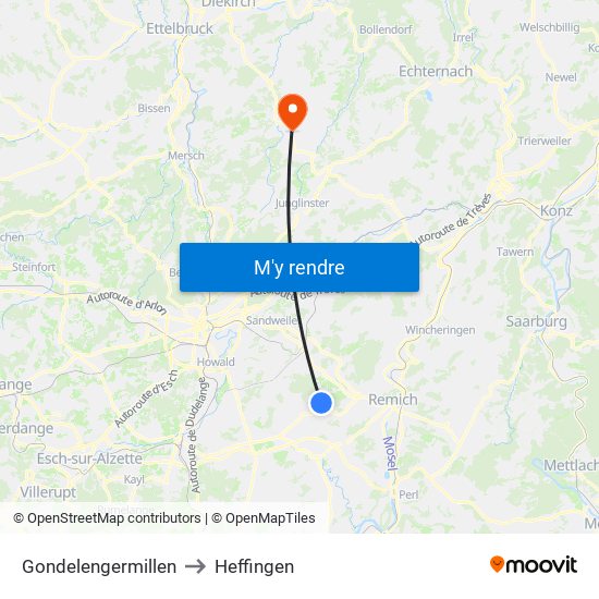 Gondelengermillen to Heffingen map