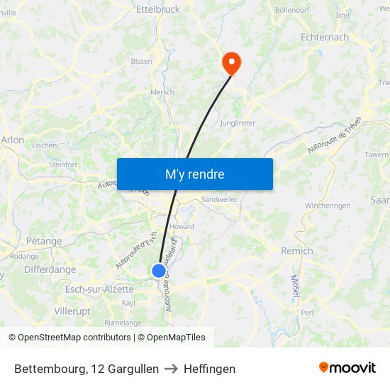 Bettembourg, 12 Gargullen to Heffingen map