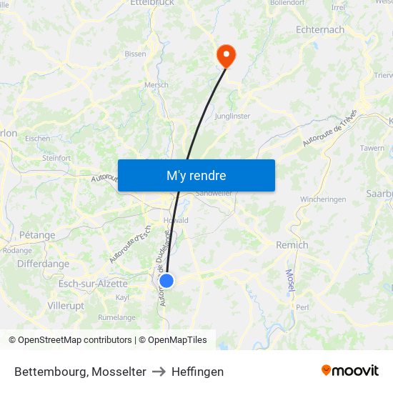 Bettembourg, Mosselter to Heffingen map