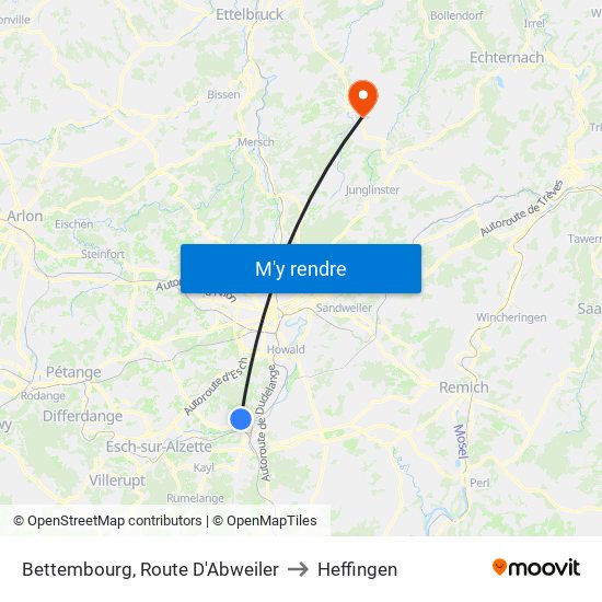 Bettembourg, Route D'Abweiler to Heffingen map