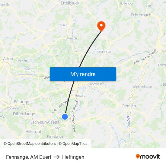 Fennange, AM Duerf to Heffingen map