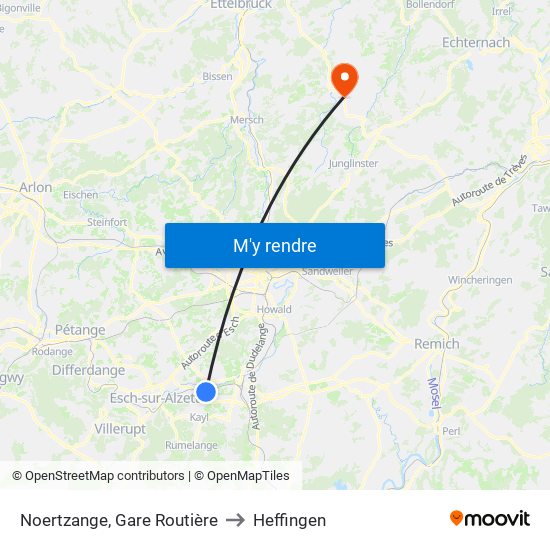 Noertzange, Gare Routière to Heffingen map