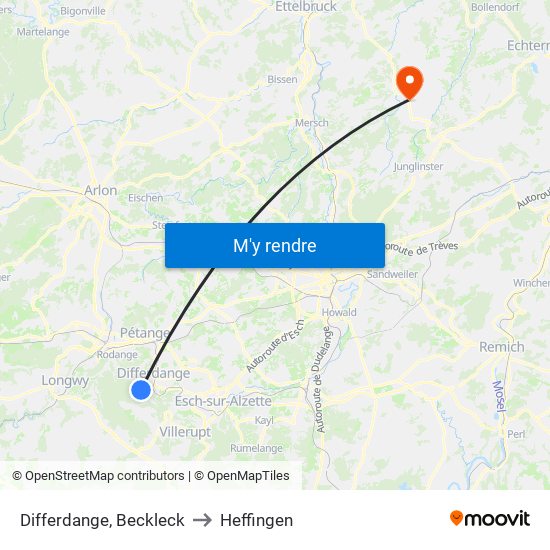 Differdange, Beckleck to Heffingen map