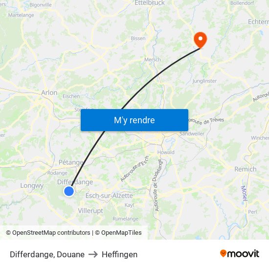 Differdange, Douane to Heffingen map