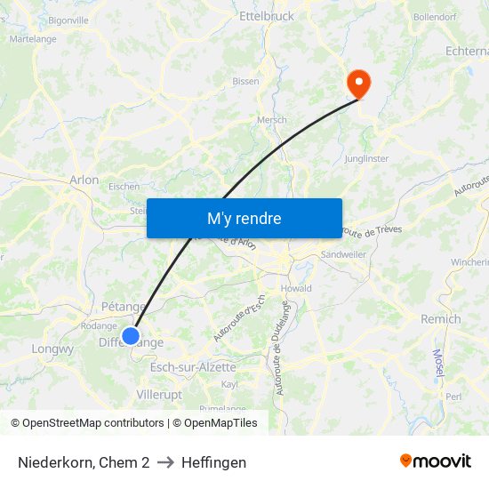 Niederkorn, Chem 2 to Heffingen map