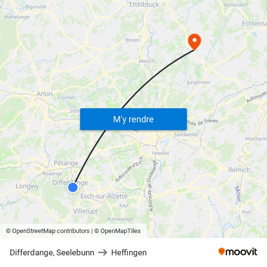 Differdange, Seelebunn to Heffingen map