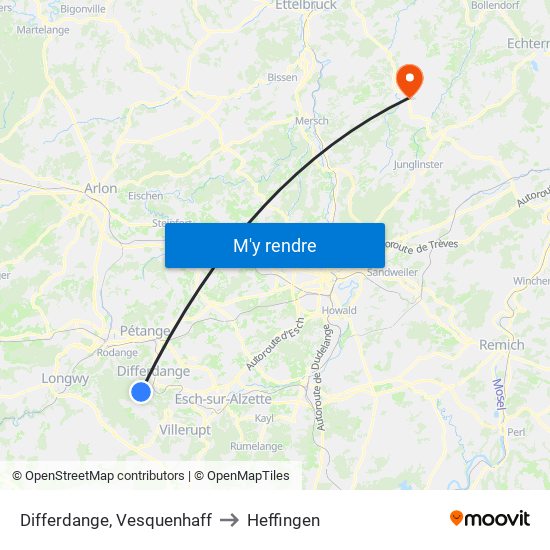 Differdange, Vesquenhaff to Heffingen map
