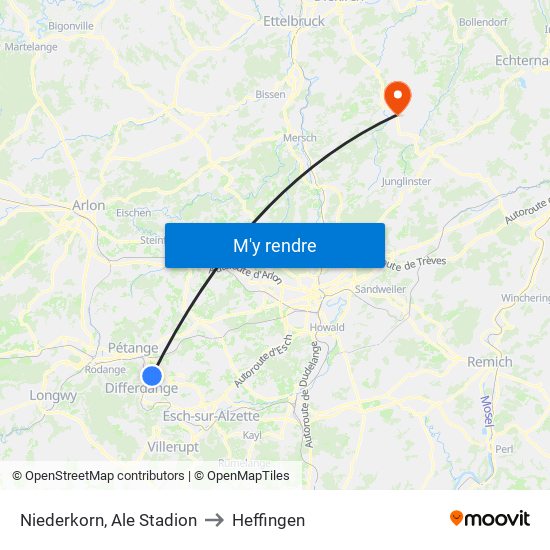 Niederkorn, Ale Stadion to Heffingen map