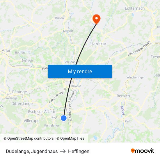 Dudelange, Jugendhaus to Heffingen map
