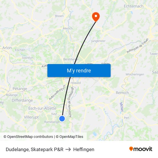 Dudelange, Skatepark P&R to Heffingen map