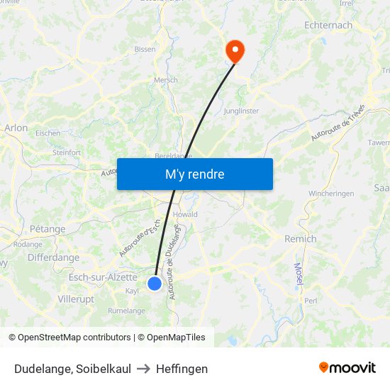 Dudelange, Soibelkaul to Heffingen map
