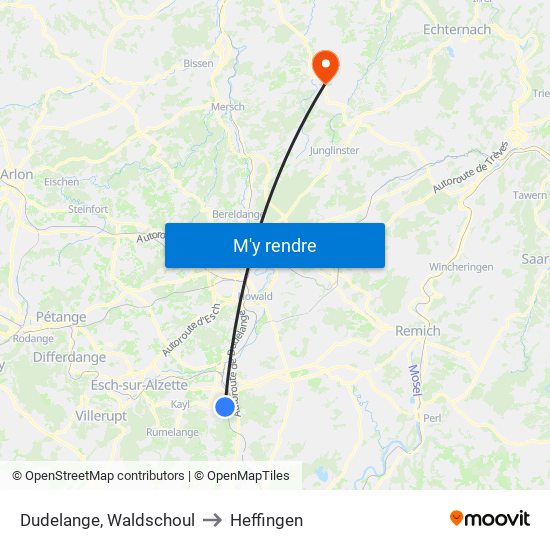 Dudelange, Waldschoul to Heffingen map
