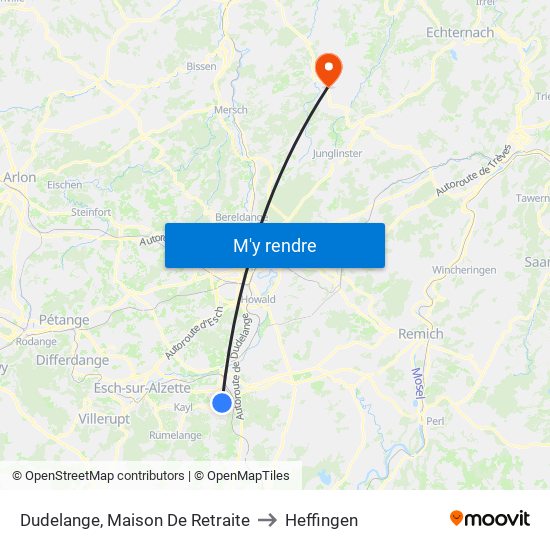 Dudelange, Maison De Retraite to Heffingen map