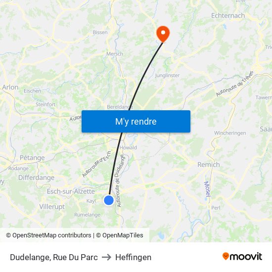 Dudelange, Rue Du Parc to Heffingen map